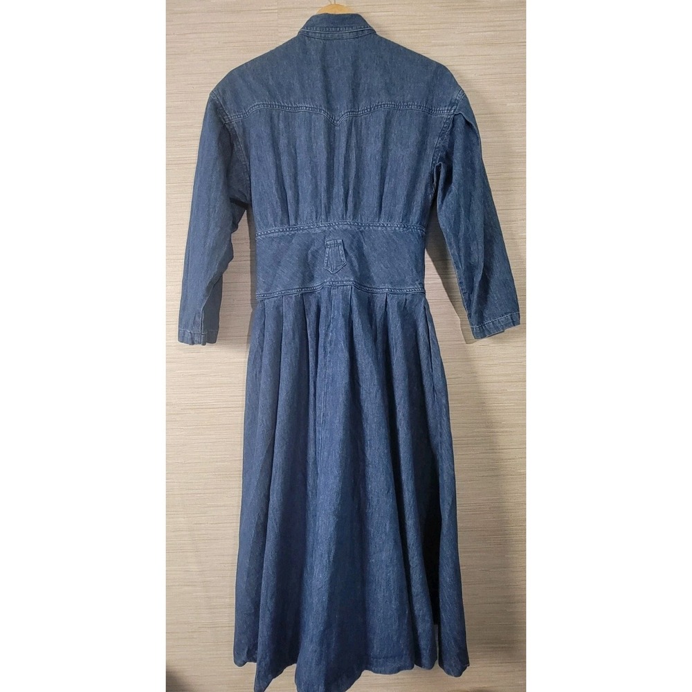 Ruff Hewn Women's Vintage 80s Denim Maxi Dress Western Prairie Made USA M - Picture 2 of 9